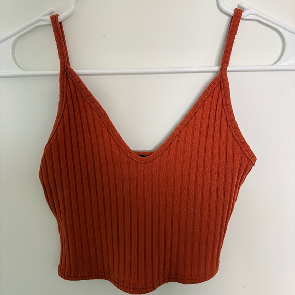 Burnt Orange Ribbed Spaghetti Strap Cropped Tank Top - Picture 1 of 2